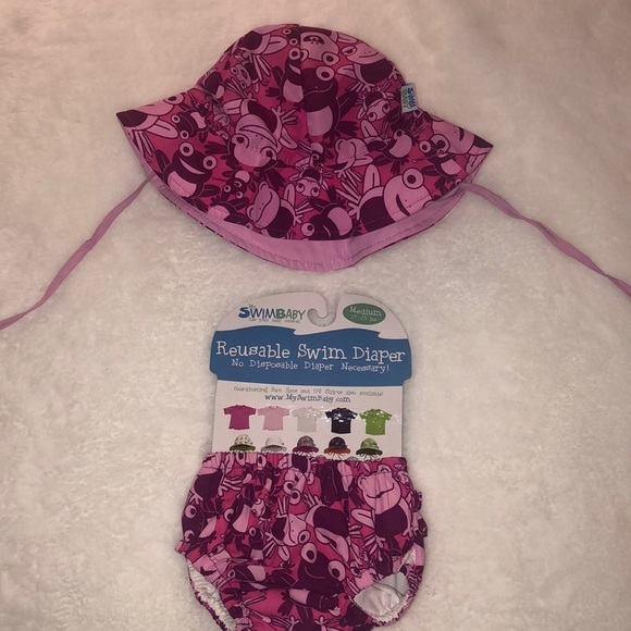 My Swim Baby Hat and Swim Diaper Size M 17-23 lbs Girl Pink Frogs UPF 50+ - Picture 2 of 6